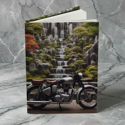 Royal Enfield Classic Motorcycle Japanese Garden Waterfall