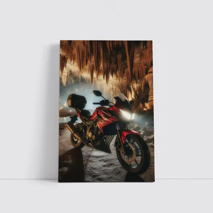 Red Honda Motorcycle Inside Dramatic Cave