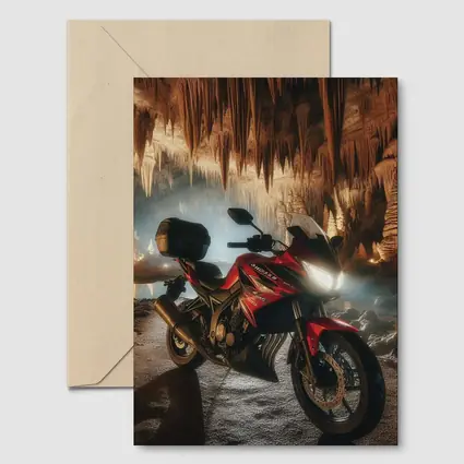 Red Honda Motorcycle Inside Dramatic Cave