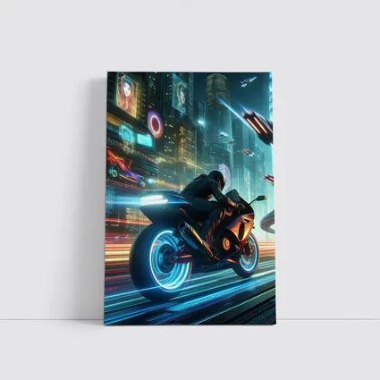 Cyberpunk Sport Bike Neon Futuristic City