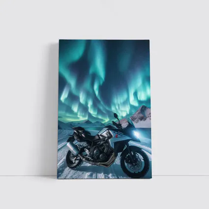 Suzuki Motorcycle Northern Lights Snowy Mountains