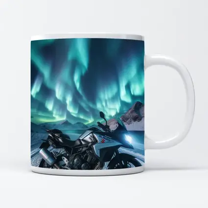 Suzuki Motorcycle Northern Lights Snowy Mountains