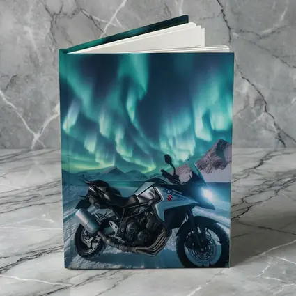 Suzuki Motorcycle Northern Lights Snowy Mountains