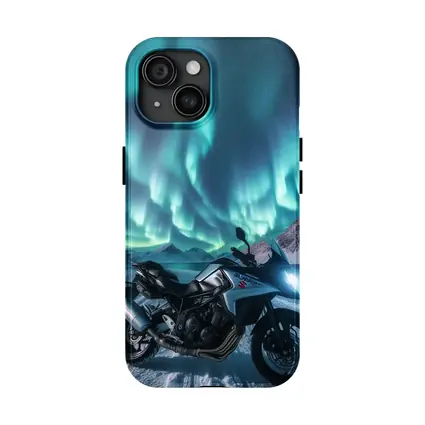 Suzuki Motorcycle Northern Lights Snowy Mountains