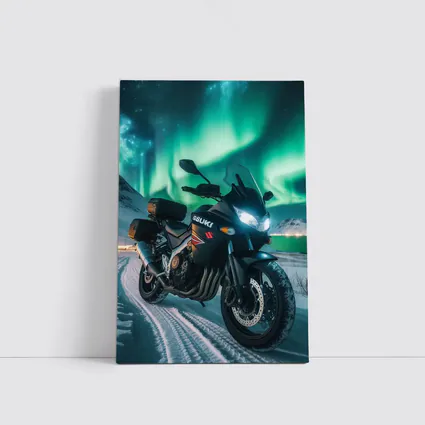 Suzuki Motorcycle Parked Under Northern Lights