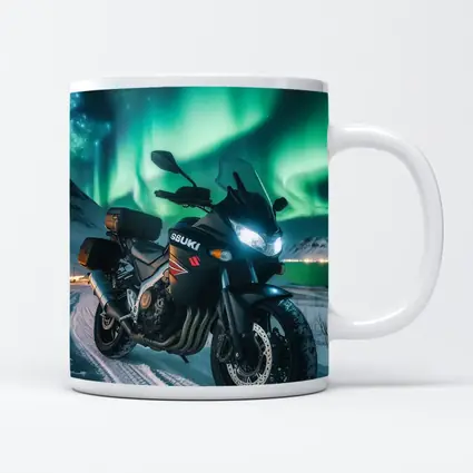 Suzuki Motorcycle Parked Under Northern Lights