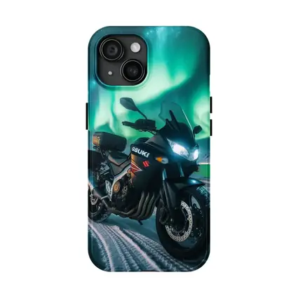 Suzuki Motorcycle Parked Under Northern Lights