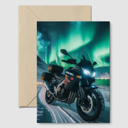 Suzuki Motorcycle Parked Under Northern Lights