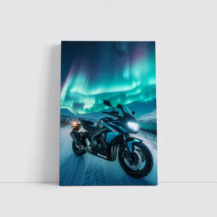 Suzuki Motorcycle Under Northern Lights Winter