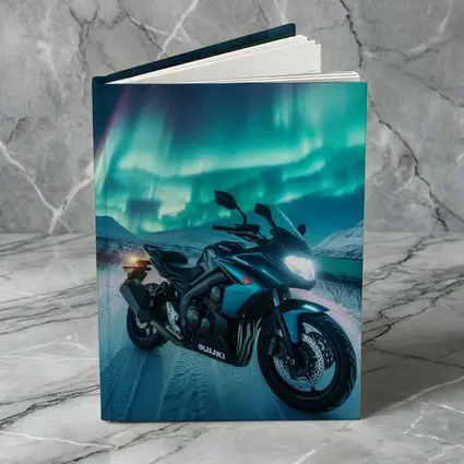 Suzuki Motorcycle Under Northern Lights Winter