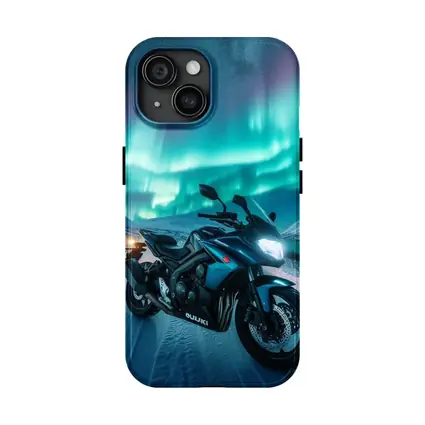 Suzuki Motorcycle Under Northern Lights Winter