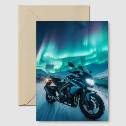 Suzuki Motorcycle Under Northern Lights Winter