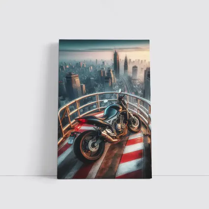 Sport Bike Rooftop City Skyline View