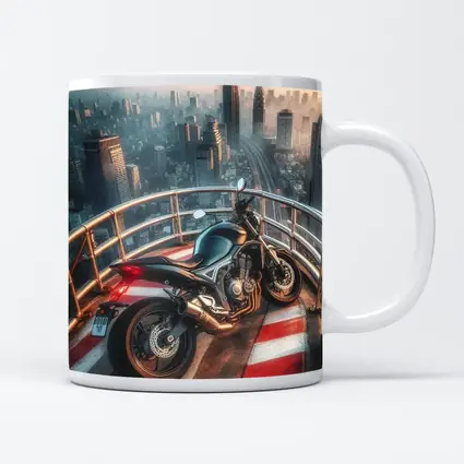 Sport Bike Rooftop City Skyline View
