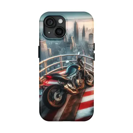 Sport Bike Rooftop City Skyline View