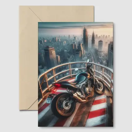 Sport Bike Rooftop City Skyline View