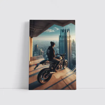 Scrambler Motorcycle Rider City Skyline View