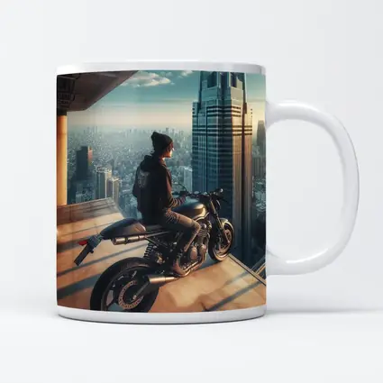 Scrambler Motorcycle Rider City Skyline View