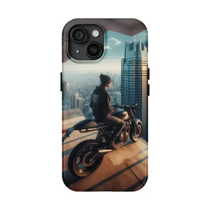 Scrambler Motorcycle Rider City Skyline View