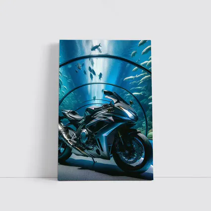 Sport Bike Inside Blue Aquarium Tunnel