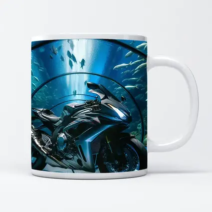 Sport Bike Inside Blue Aquarium Tunnel