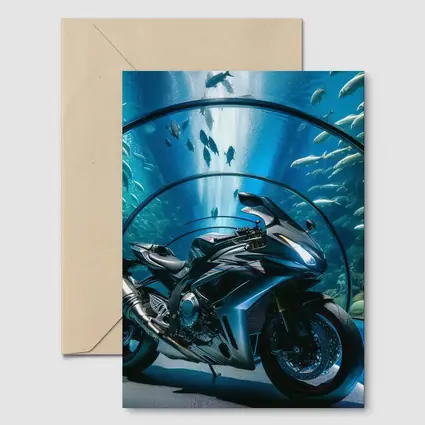 Sport Bike Inside Blue Aquarium Tunnel