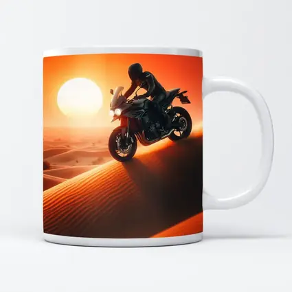 Sport Bike Rider Crossing Desert Sand Dunes Sunset