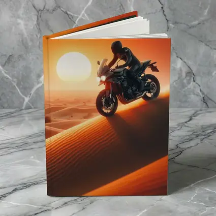 Sport Bike Rider Crossing Desert Sand Dunes Sunset
