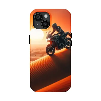 Sport Bike Rider Crossing Desert Sand Dunes Sunset