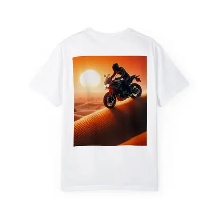 Sport Bike Rider Crossing Desert Sand Dunes Sunset