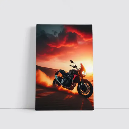 Naked Bike Desert Sunset Dramatic Red Sky