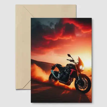 Naked Bike Desert Sunset Dramatic Red Sky