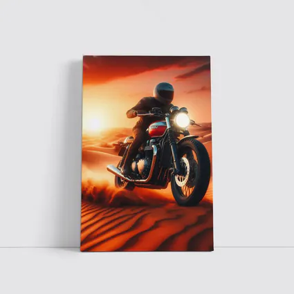 Scrambler Motorcycle Rider Desert Sunset Dunes