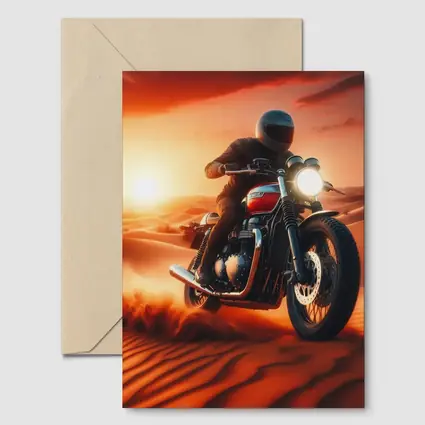 Scrambler Motorcycle Rider Desert Sunset Dunes