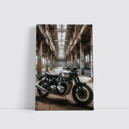 Triumph Motorcycle Parked Abandoned Industrial Warehouse