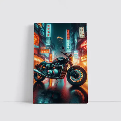 Triumph Motorcycle Neon City Rainy Night