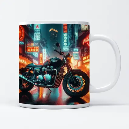 Triumph Motorcycle Neon City Rainy Night