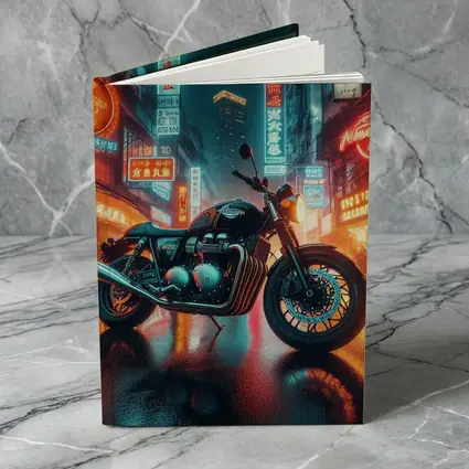 Triumph Motorcycle Neon City Rainy Night