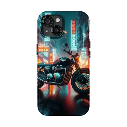 Triumph Motorcycle Neon City Rainy Night