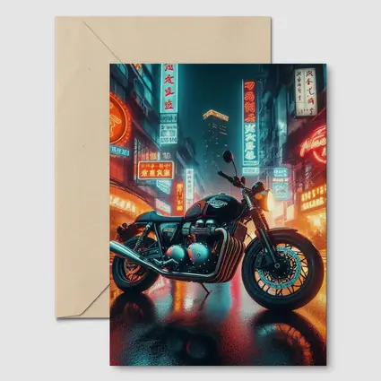 Triumph Motorcycle Neon City Rainy Night