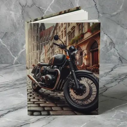 Triumph Motorcycle Parked on European Cobblestone Street