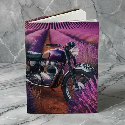 Triumph Motorcycle Parked in Lavender Fields