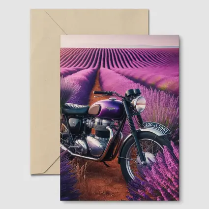 Triumph Motorcycle Parked in Lavender Fields