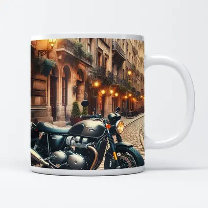 Triumph Motorcycle Parked on Cobblestone Street