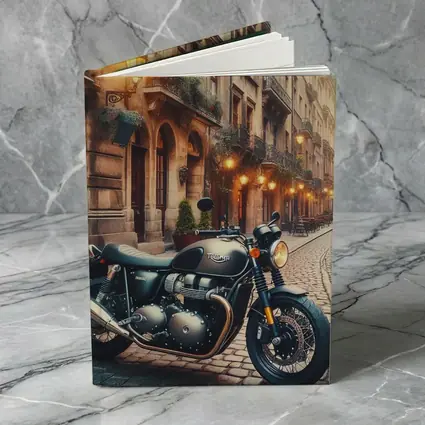 Triumph Motorcycle Parked on Cobblestone Street