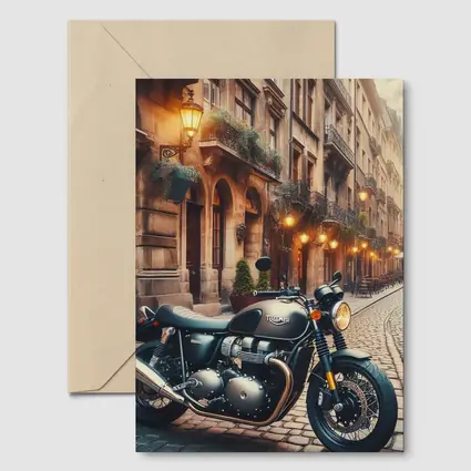 Triumph Motorcycle Parked on Cobblestone Street