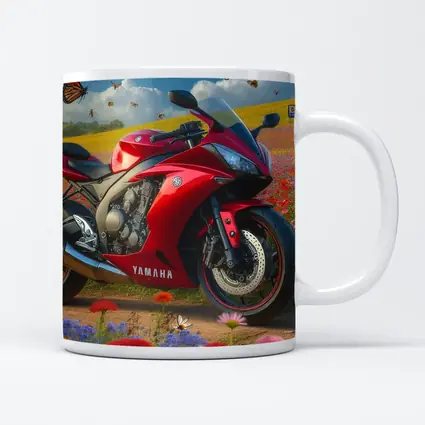 Red Yamaha Sport Bike Wildflower Field Butterflies