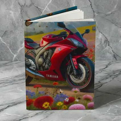 Red Yamaha Sport Bike Wildflower Field Butterflies