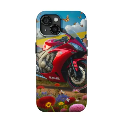 Red Yamaha Sport Bike Wildflower Field Butterflies