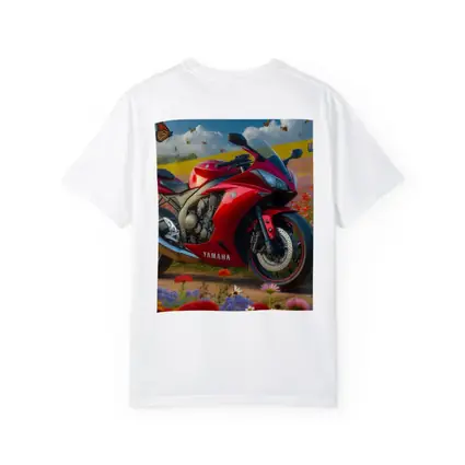 Red Yamaha Sport Bike Wildflower Field Butterflies